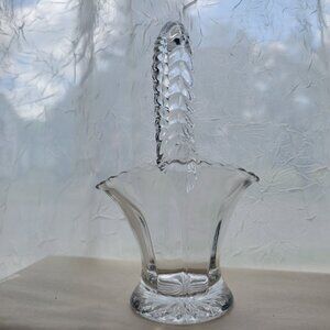Vintage Clear Glass Basket With Ribbed Handle